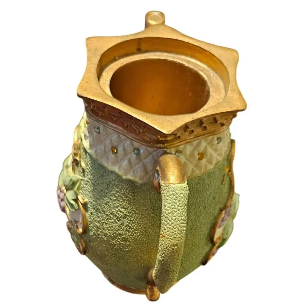 Tea Pot‎ Kitchen Creations Ceramic Grapes Basket & Green Teapot Candle Holder